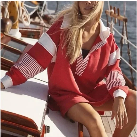 We The Free Red White Stripe Ruby Sweater Oversized Size Small - Picture 2 of 5